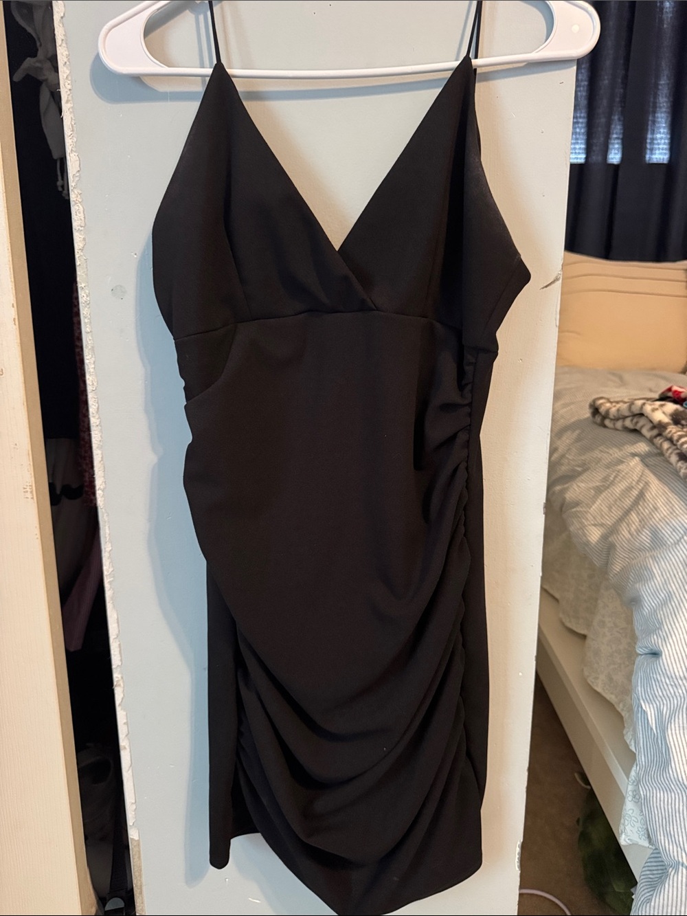 Windsor Black V-Neck Ruched Slip Dress - Women